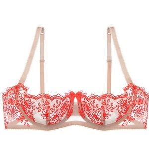 Journelle Lace Balconette Bra Women’s 36 B Pink Coral Sexy Colorful